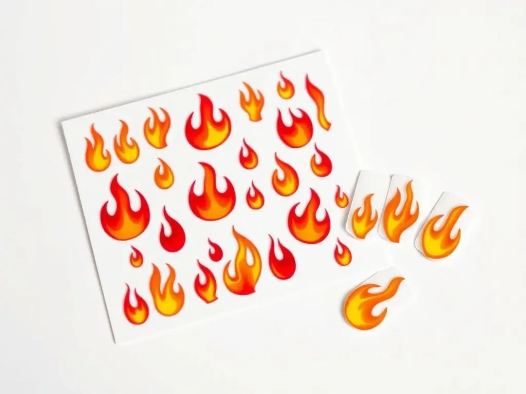 Sheet of vibrant fire flame nail art stickers for bold designs in USA