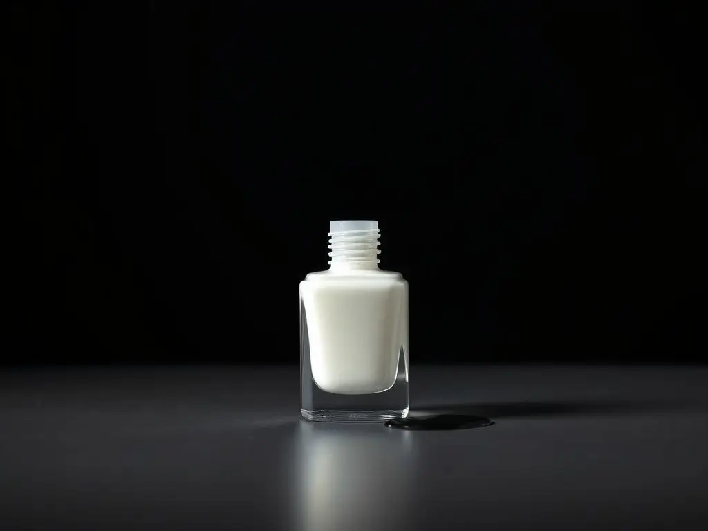 Sleek white nail polish bottle with small spill, for clean minimalist manicures USA